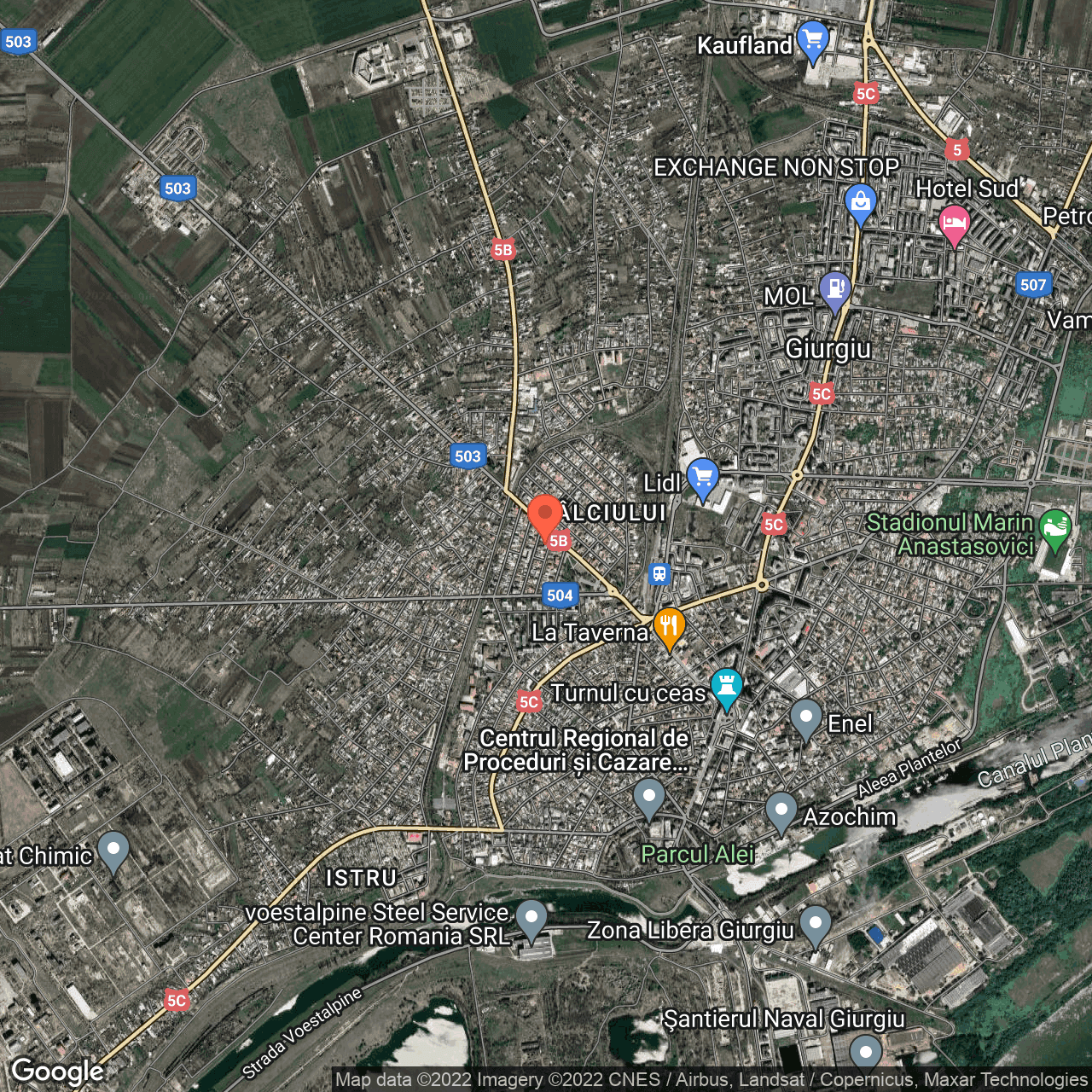 Poza harta hybrid, zoom 14, adresa Banat nr. 33, Giurgiu, judetul Giurgiu