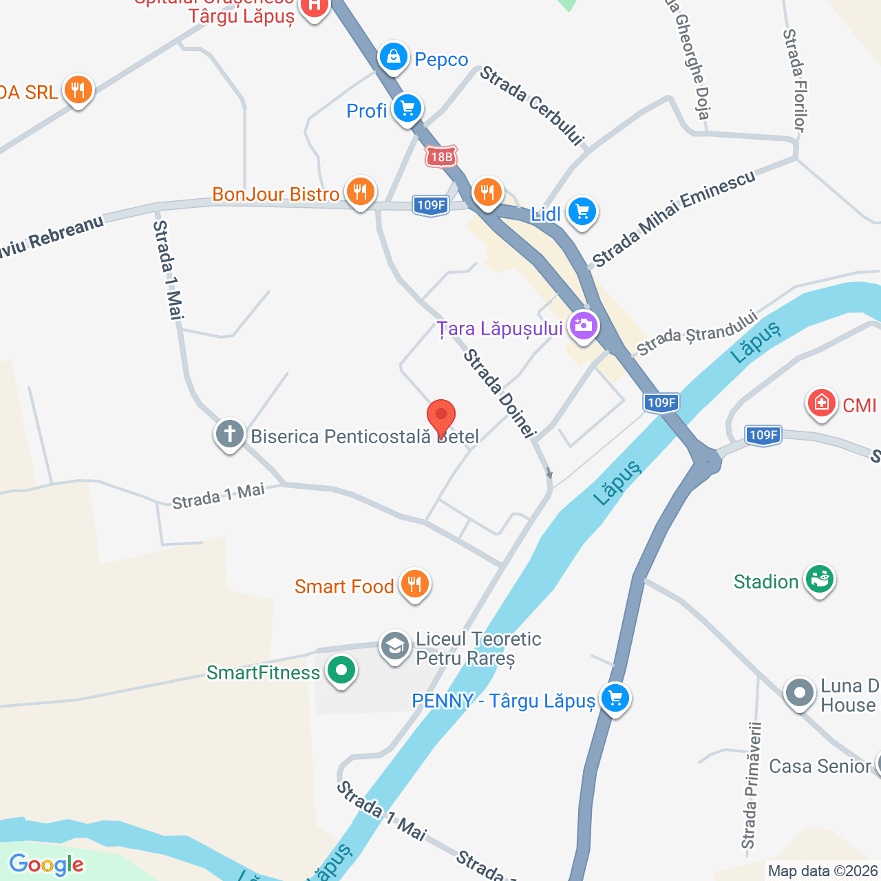 Poza harta streetview, zoom 16, adresa Târgu Lăpuș, strada 1 Mai nr. 27, , judetul