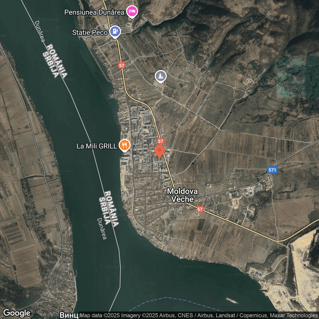 Poza harta hybrid, zoom 14, adresa Moldova Veche, jud. Caras-Severin, , judetul