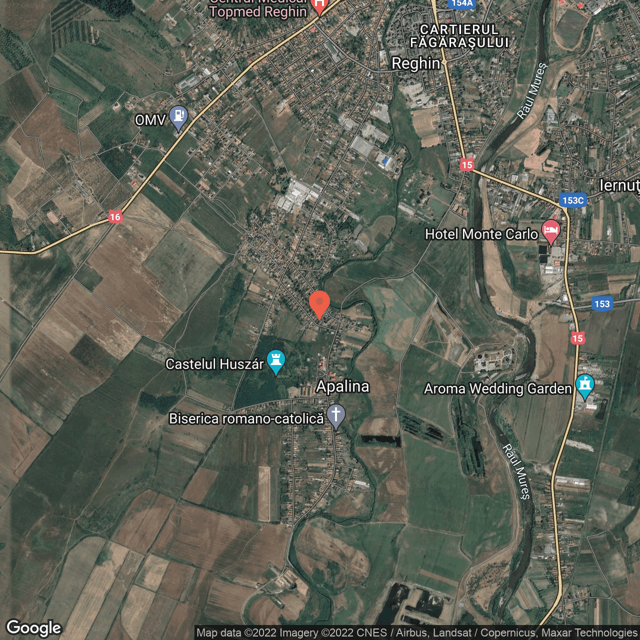 Poza harta hybrid, zoom 14, adresa Mioritei 8, Reghin, judetul Mures