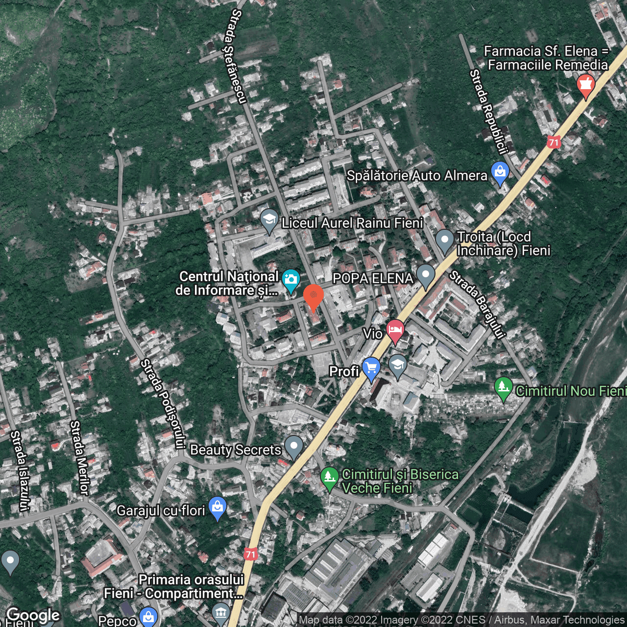 Poza harta hybrid, zoom 16, adresa Fieni, Fieni, judetul Dambovita