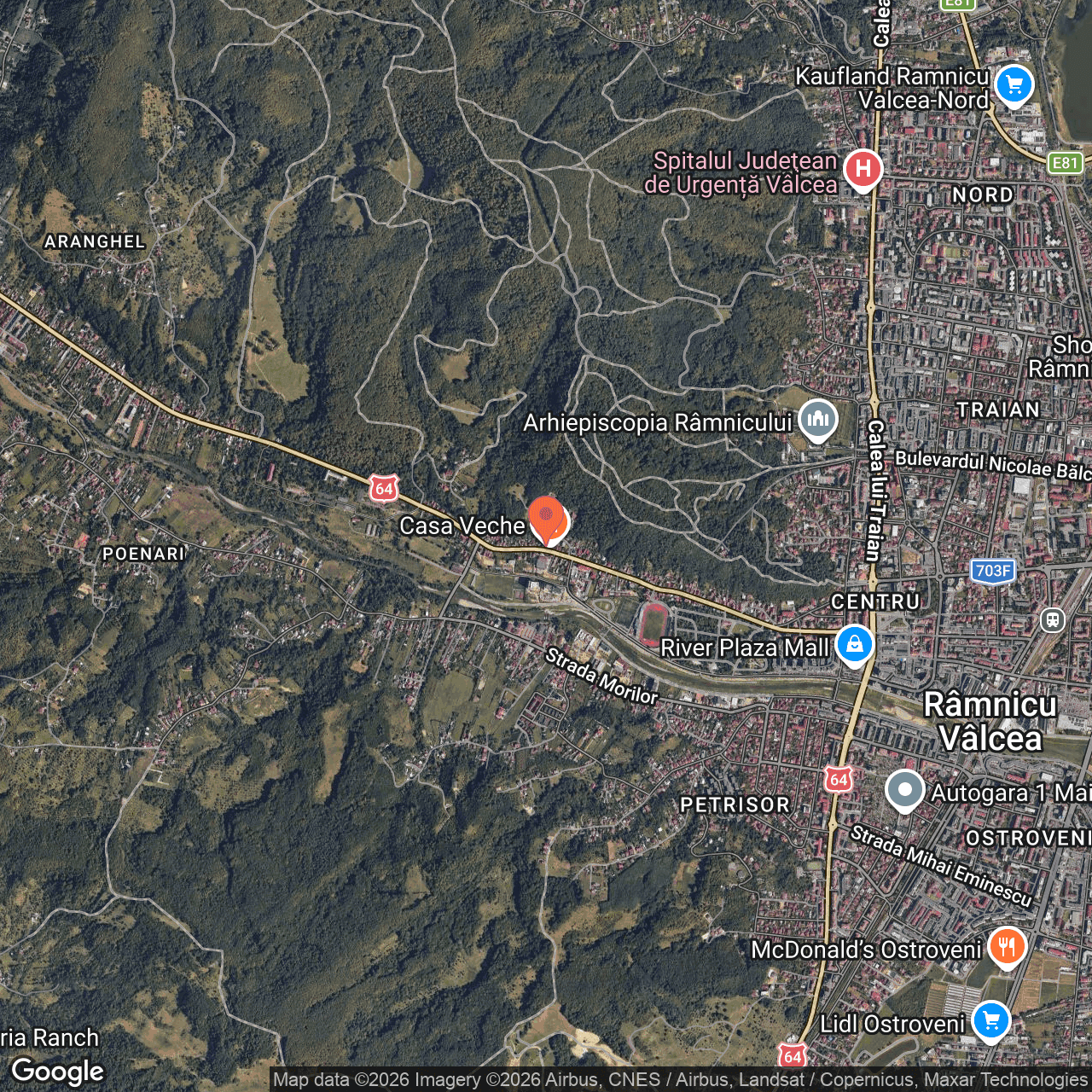Poza harta hybrid, zoom 14, adresa strada Stirbei Voda nr. 164 - 166 Ramnicu Valcea, , judetul