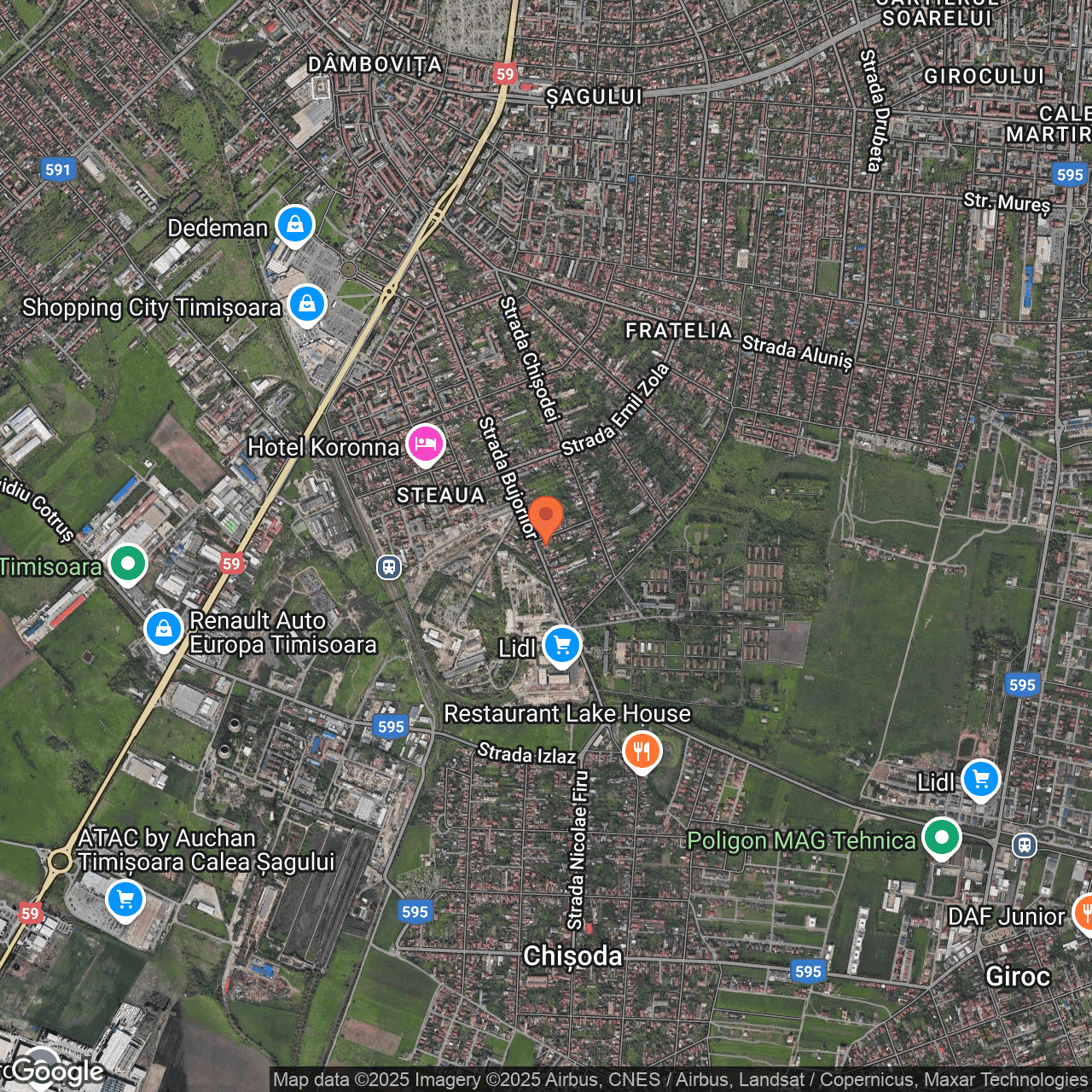 Poza harta hybrid, zoom 14, adresa Timisoara, Str. Bujorilor, nr.157, , judetul