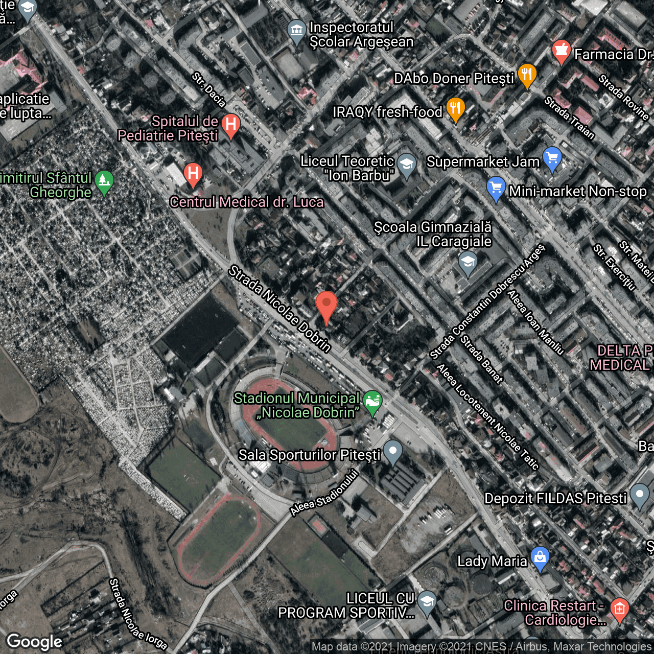 Poza harta hybrid, zoom 16, adresa Strada Nicolae Dobrin 3, Pitesti, judetul Arges