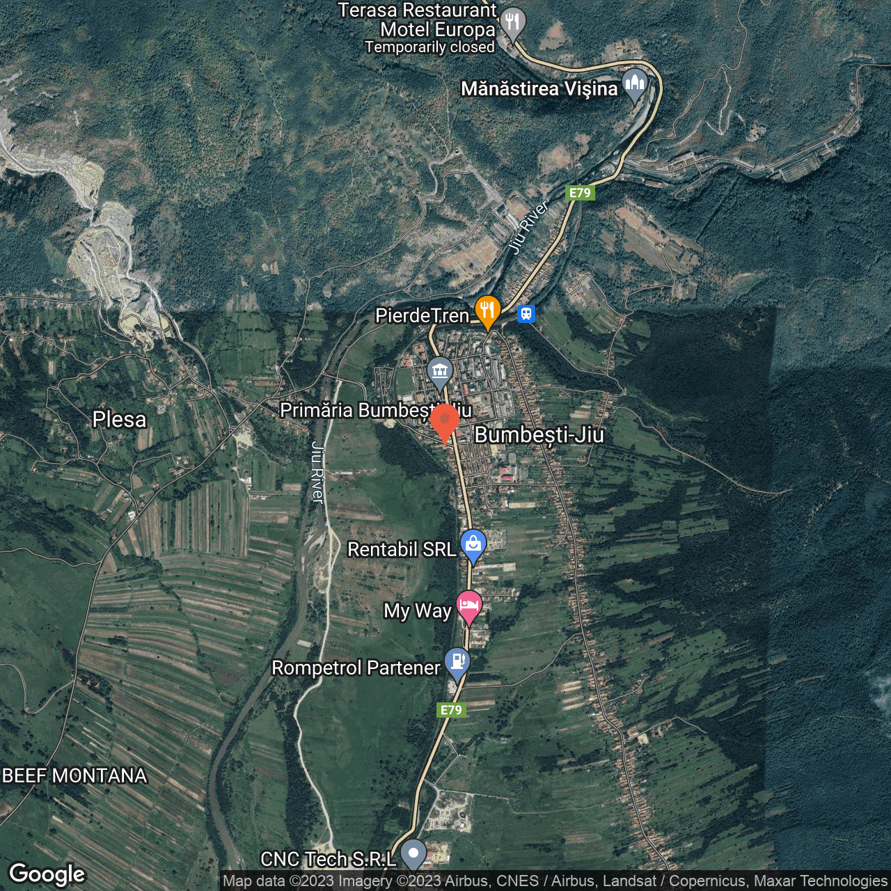 Poza harta hybrid, zoom 14, adresa Bumbesti Jiu, Aleea Plesa, nr.2, , judetul