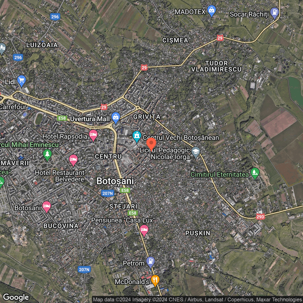 Poza harta hybrid, zoom 14, adresa Botoșani, str. Ion Pillat, nr. 18, , judetul