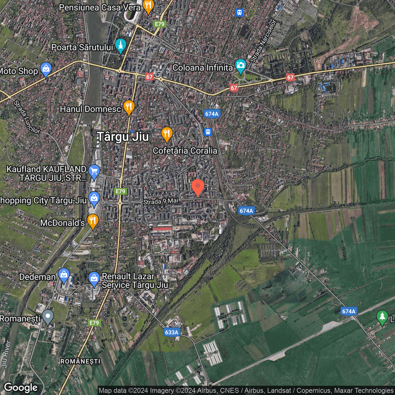 Poza harta hybrid, zoom 14, adresa Tg. Jiu, str. 9 Mai, nr. 89, , judetul