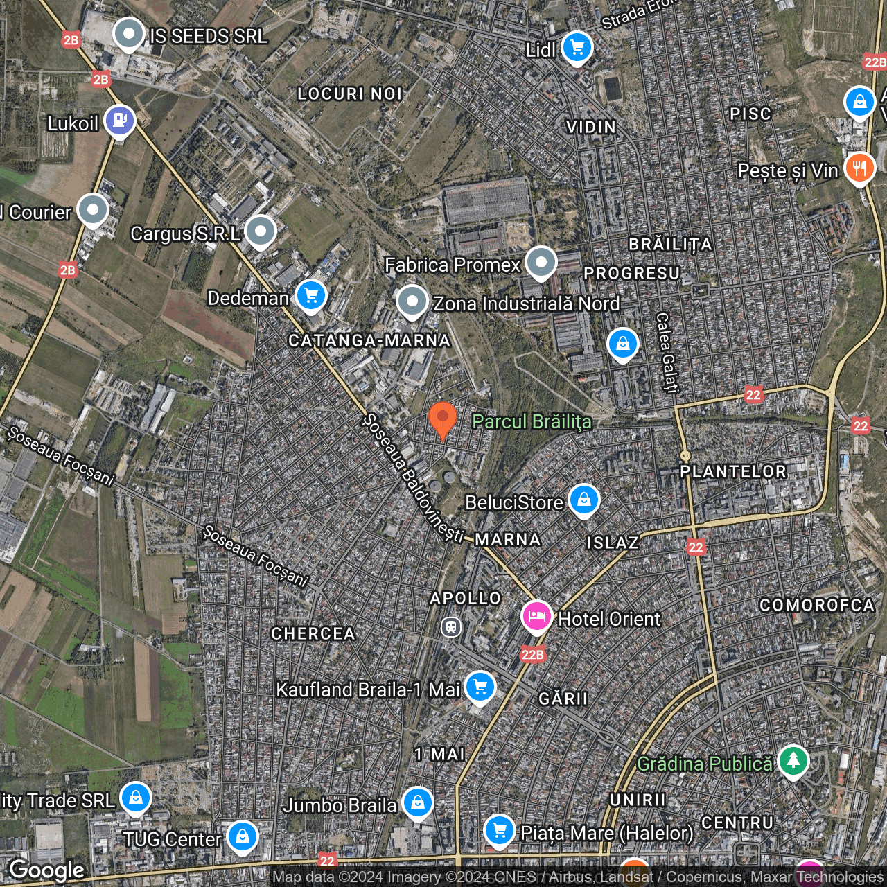 Poza harta hybrid, zoom 14, adresa Braila, Str Olteniei, Nr.1, , judetul