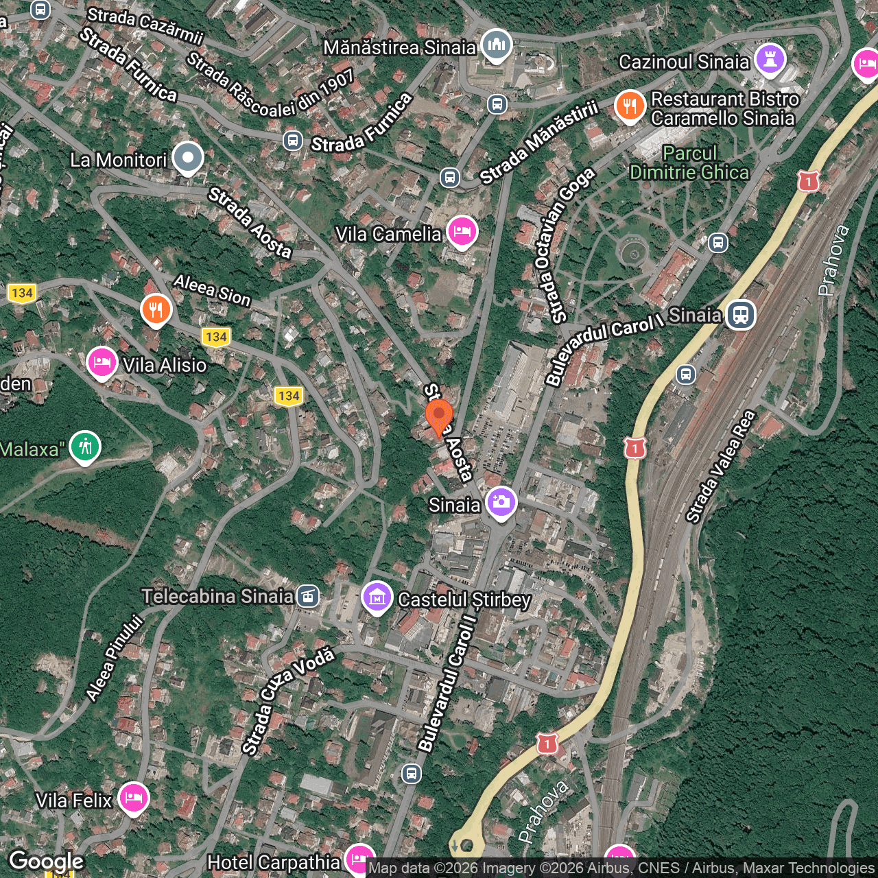 Poza harta hybrid, zoom 16, adresa Sinaia, Strada Aosta 5b, judetul Prahova., , judetul