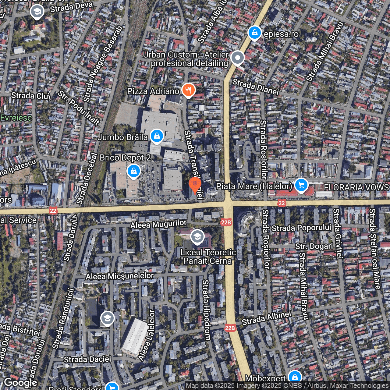 Poza harta hybrid, zoom 16, adresa Braila, str. Transilvaniei nr. 1, , judetul