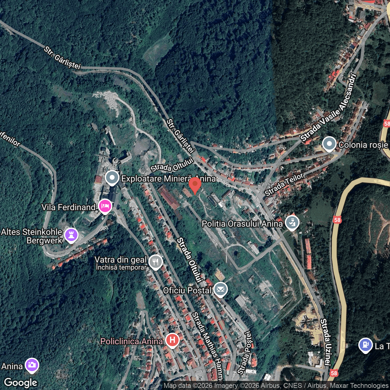 Poza harta hybrid, zoom 16, adresa Anina Caras Severin, , judetul