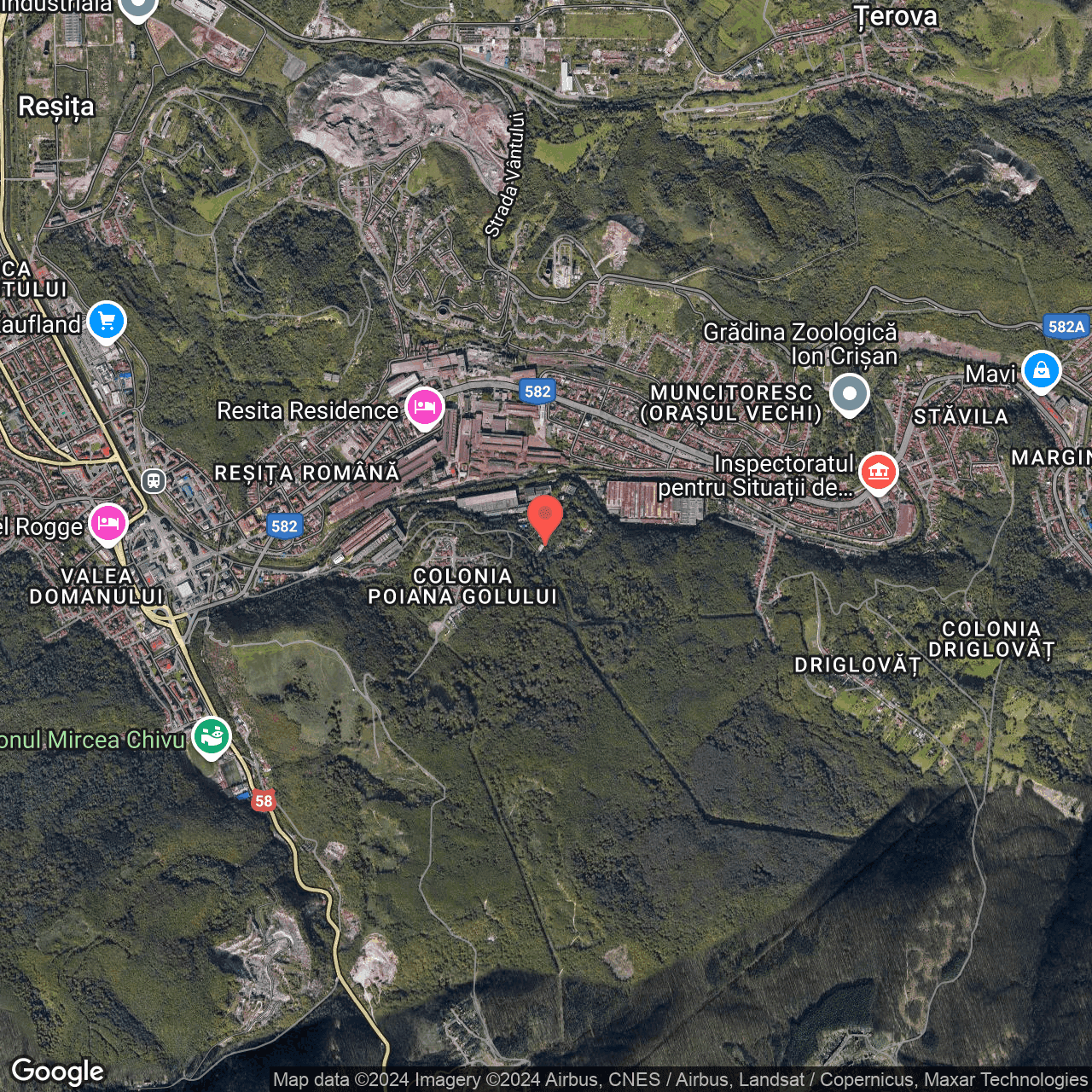 Poza harta hybrid, zoom 14, adresa Resita judet Caras Severin , , judetul