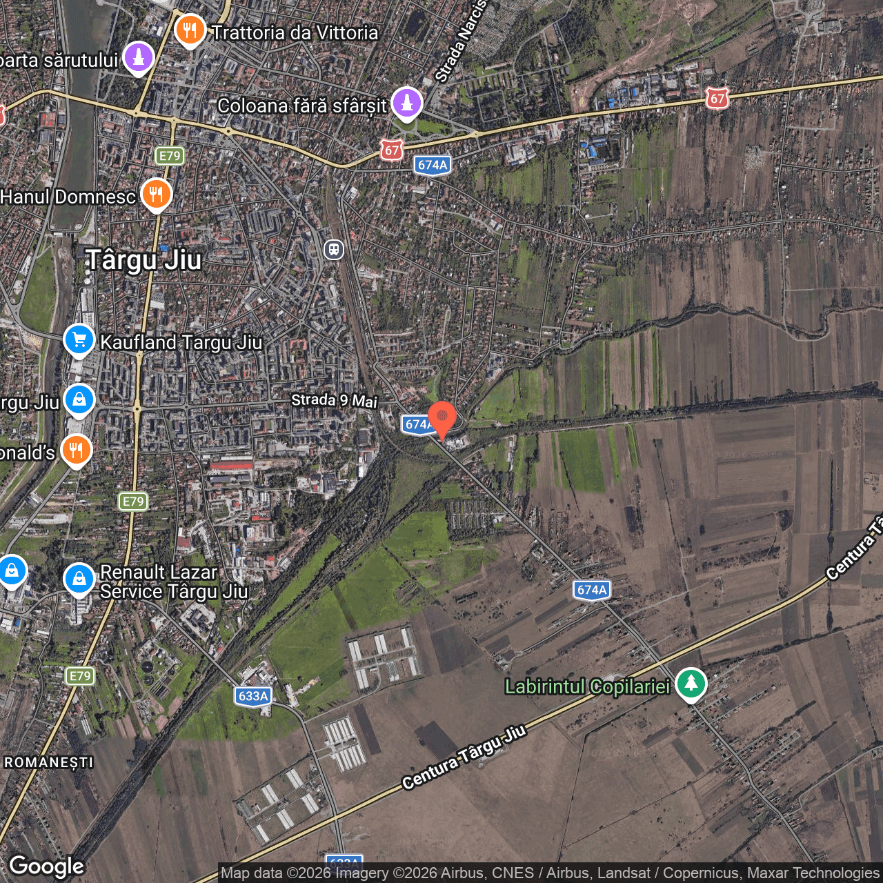 Poza harta hybrid, zoom 14, adresa Targu Jiu, str. Ana Ipătescu, nr. 105, , judetul