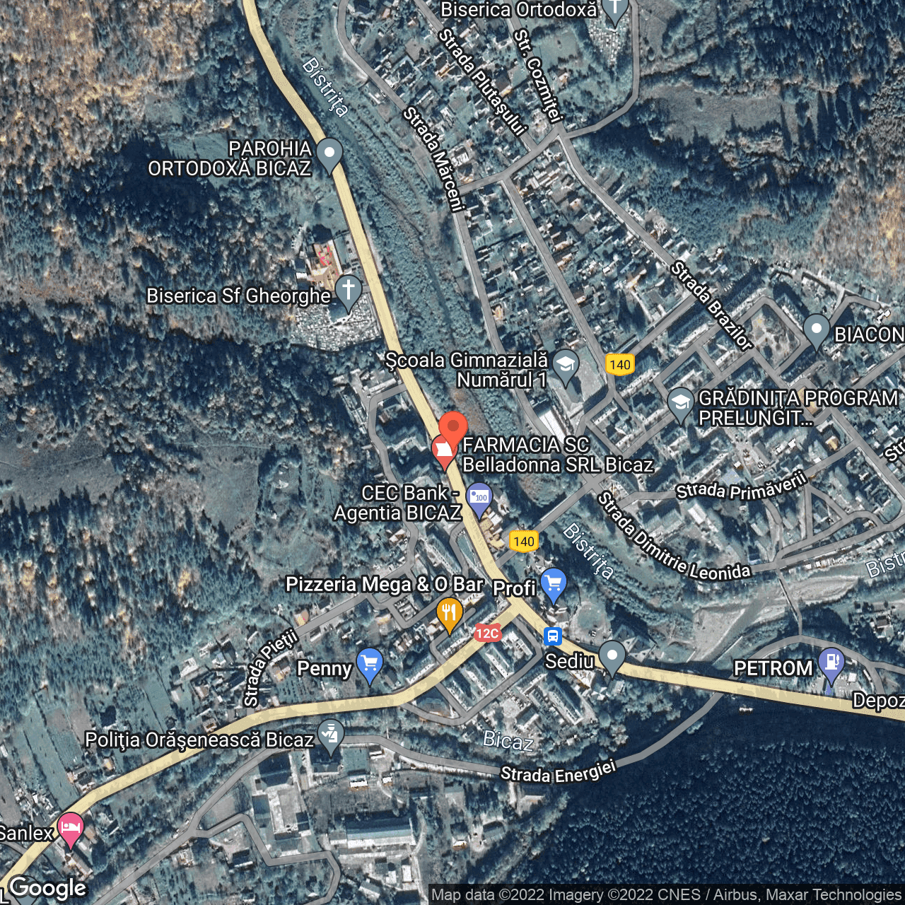 Poza harta hybrid, zoom 16, adresa Barajului, Bicaz, judetul Neamt