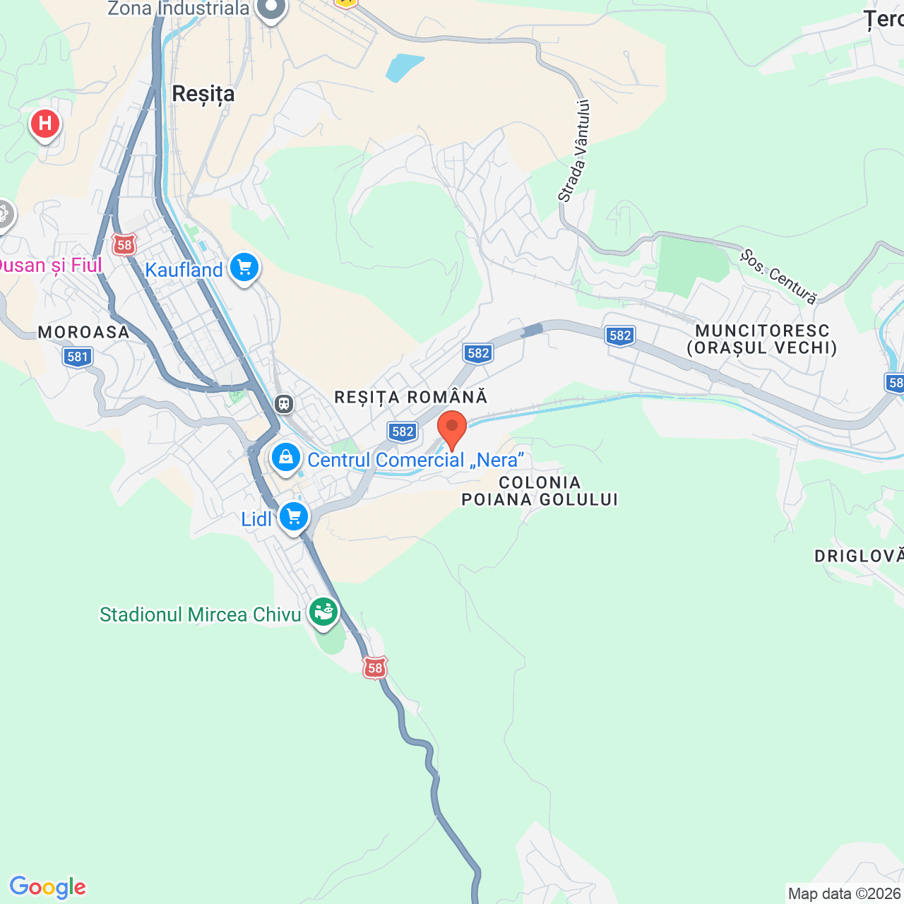 Poza harta streetview, zoom 14, adresa Str. Golului nr.1, Reșița, jud. Caraș Severin, , judetul