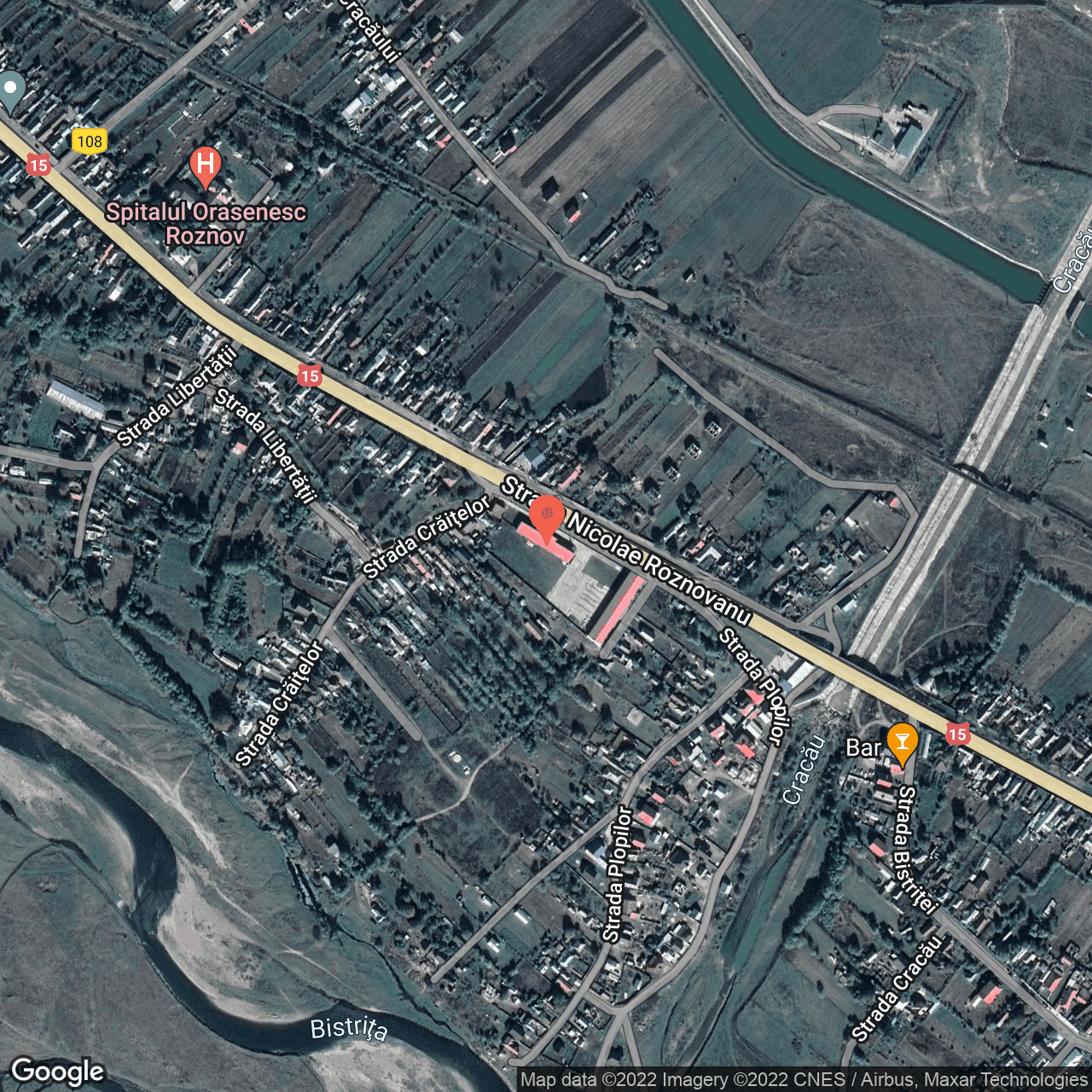 Poza harta hybrid, zoom 16, adresa Nicolae Roznovanu 1, Roznov, judetul Neamt