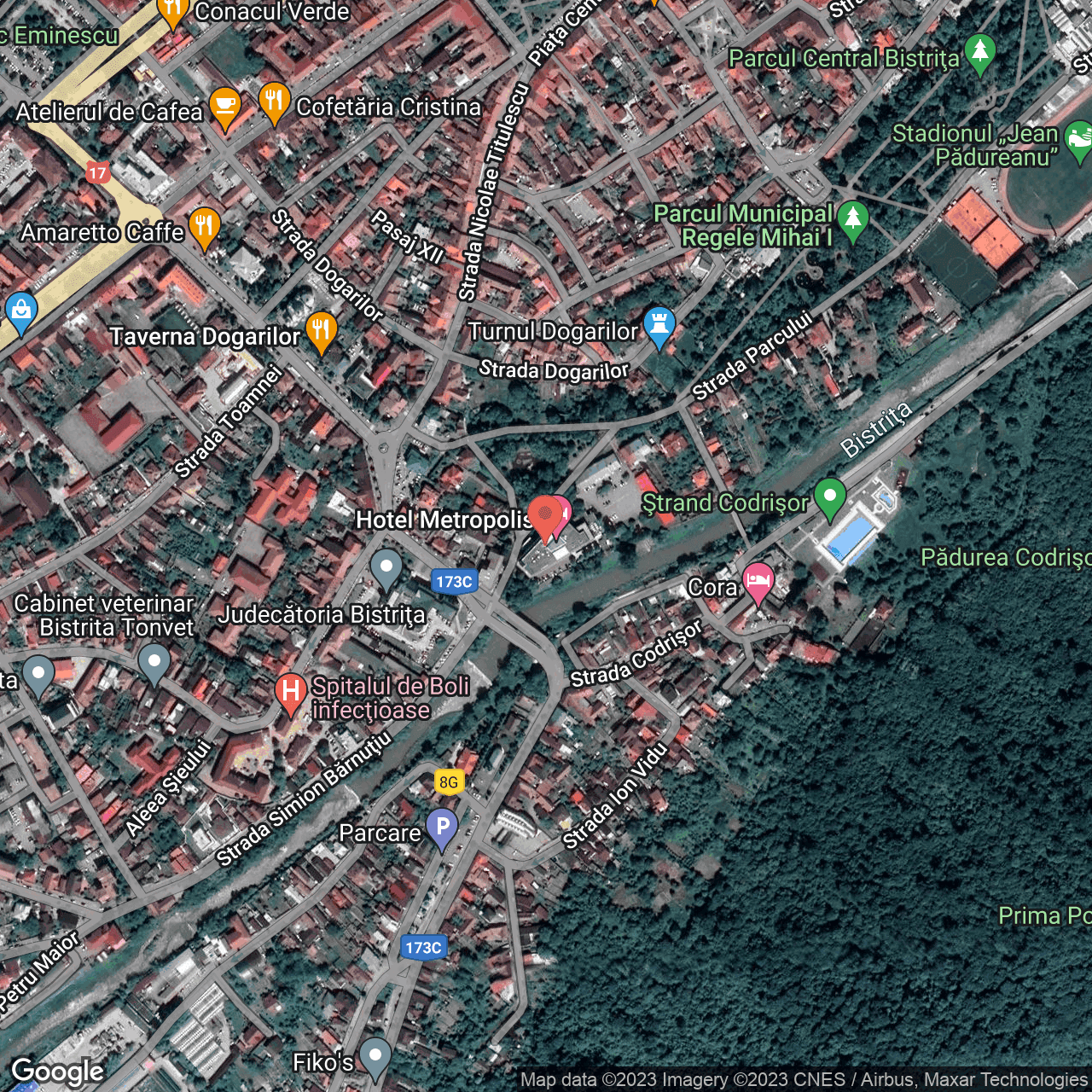 Poza harta hybrid, zoom 16, adresa Parcului 19 Bistrita, , judetul