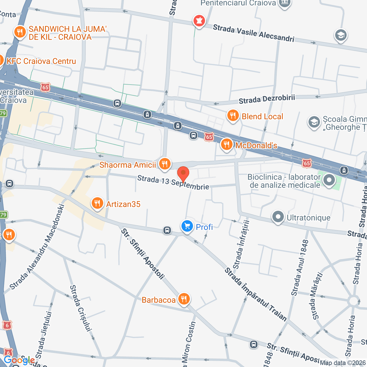 Poza harta streetview, zoom 16, adresa Craiova, str.13 Septembrie nr.19, , judetul