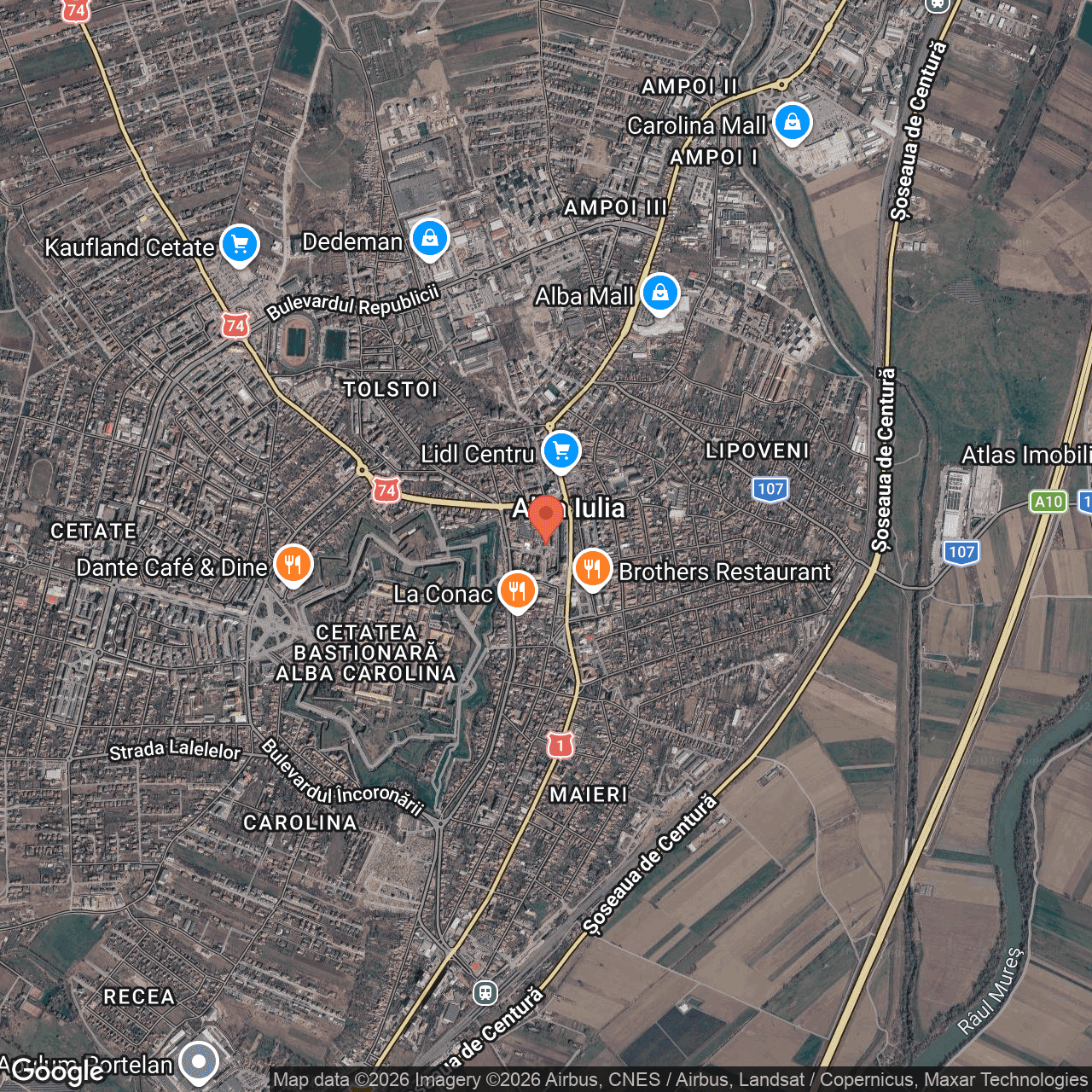Poza harta hybrid, zoom 14, adresa Alba Iulia, str. Nicolae Titulescu, nr. 10B, bloc Columna,, , judetul