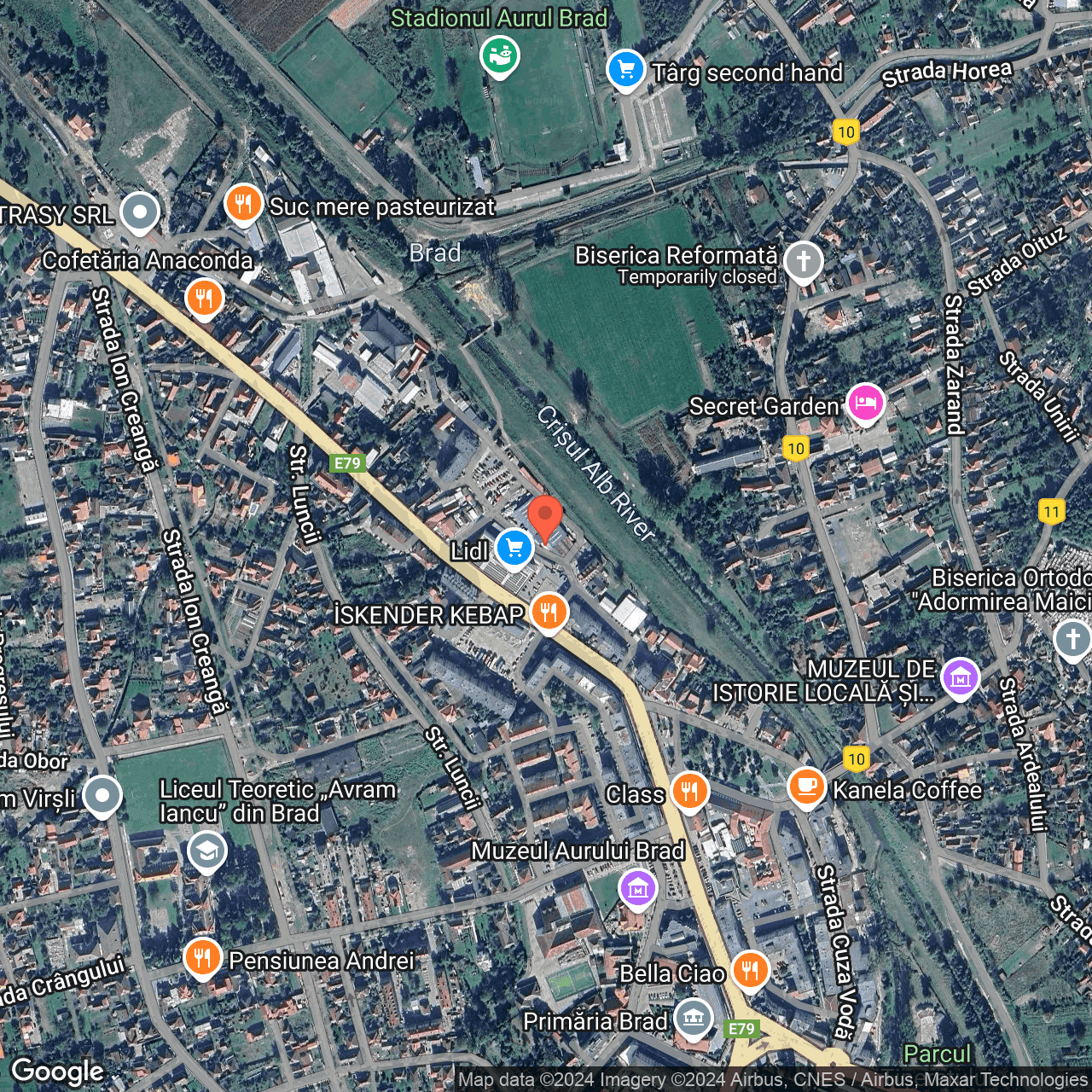 Poza harta hybrid, zoom 16, adresa Brad, Piața Avram Iancu, nr. 4-6 judet Hunedoara, , judetul