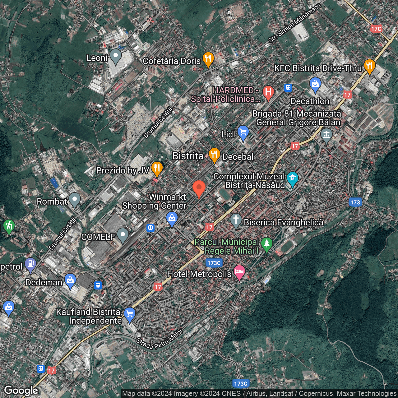 Poza harta hybrid, zoom 14, adresa Bistriţa, B-dul Decebal nr. 13, , judetul