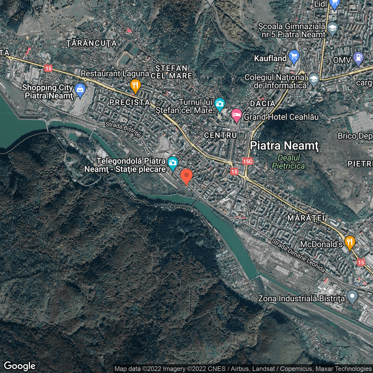 Poza harta hybrid, zoom 14, adresa 9 Mai 18, Piatra-Neamt, judetul Neamt