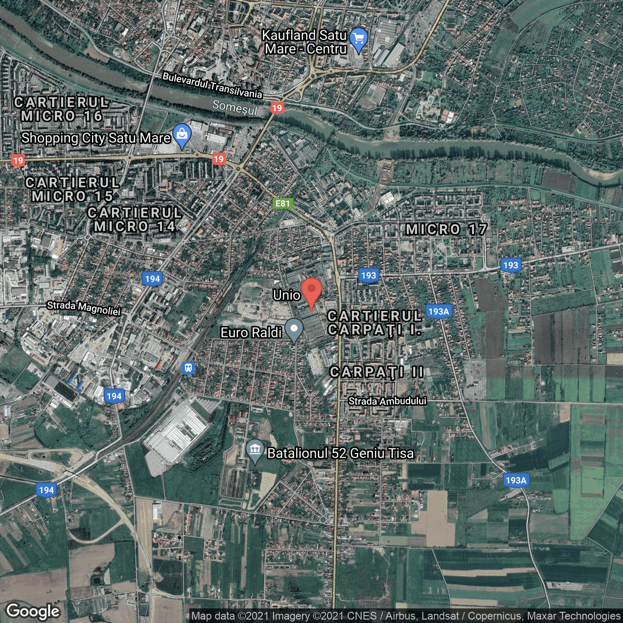 Poza harta hybrid, zoom 14, adresa Satu Mare, judetul Satu Mare