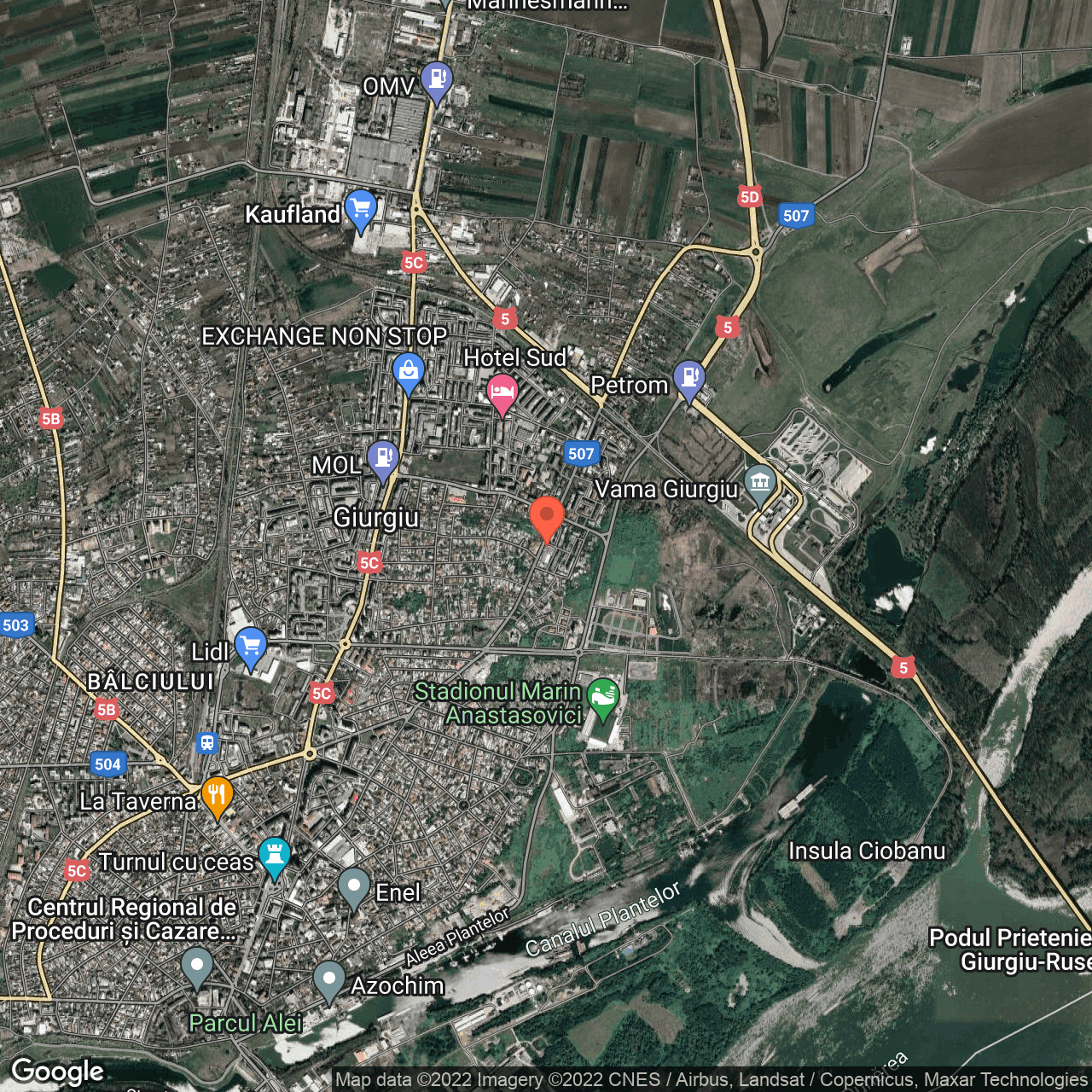 Poza harta hybrid, zoom 14, adresa 1 Decembrie 1918, Giurgiu, judetul Giurgiu