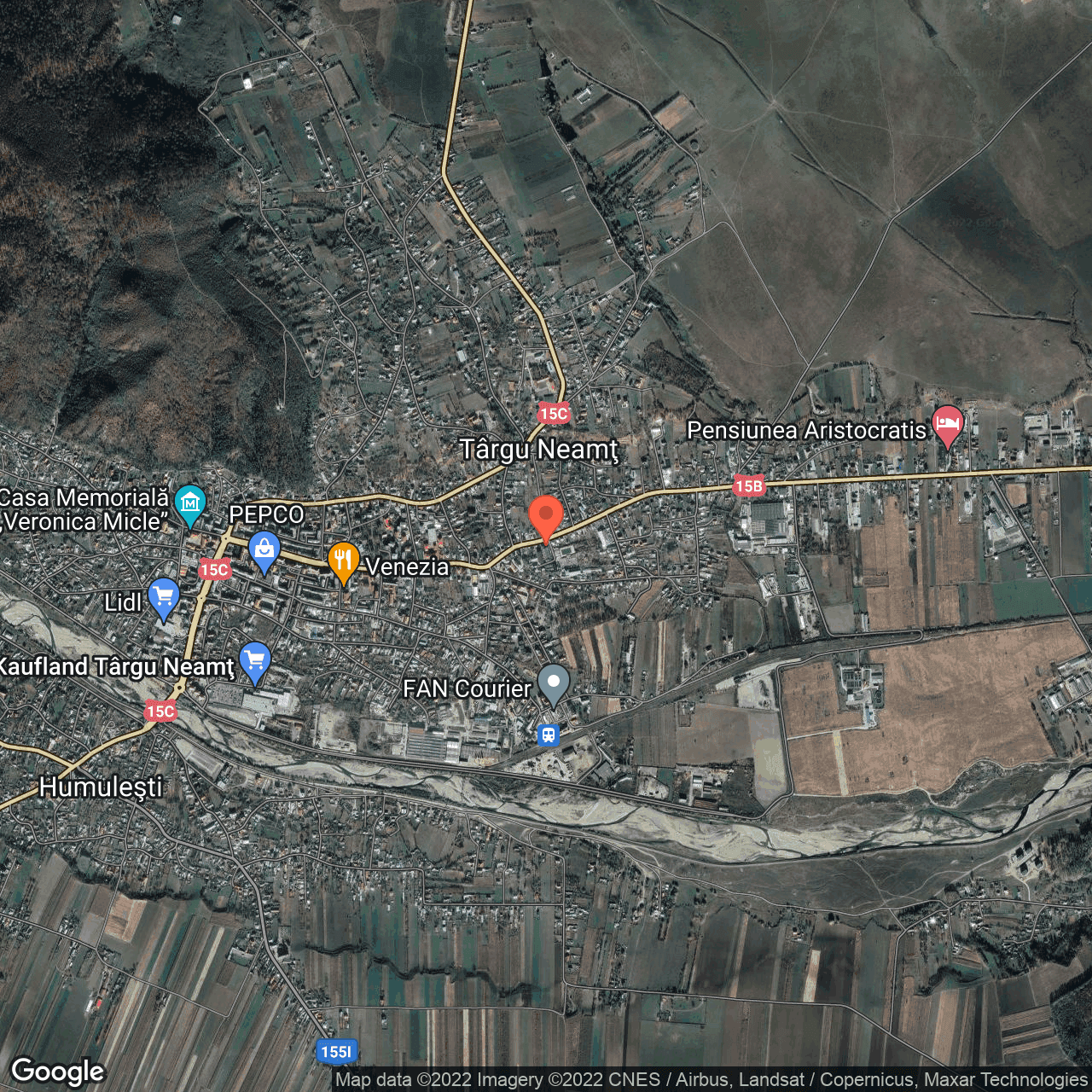 Poza harta hybrid, zoom 14, adresa Ștefan cel Mare 92, Targu Neamt, judetul Neamt