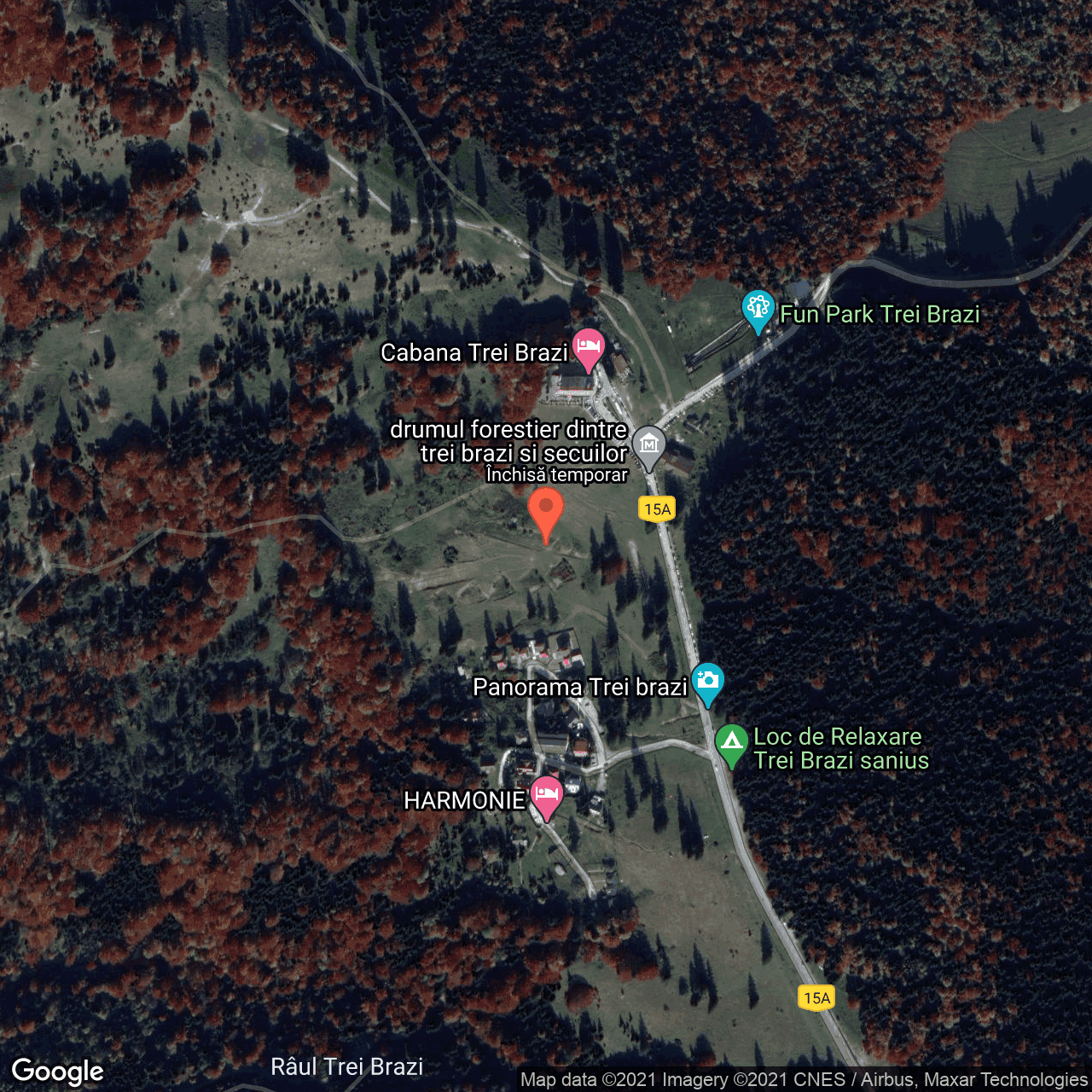 Poza harta hybrid, zoom 16, adresa Trei Brazi, Predeal, judetul Prahova